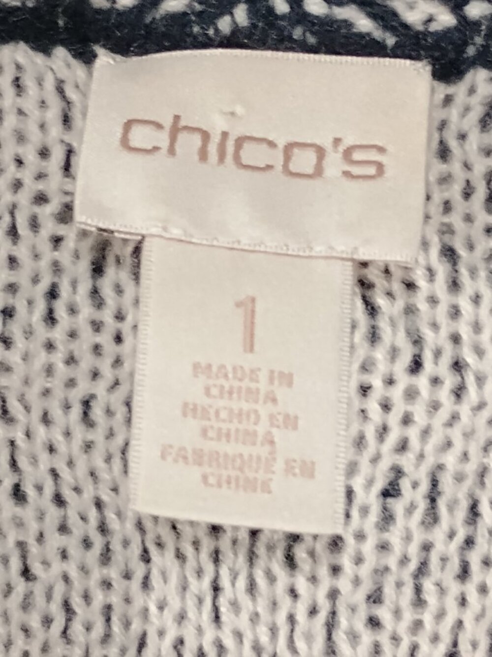 Chico’s Black White Floral Jacquard Open Front Cardigan Sweater Size 1 - Picture 5 of 7